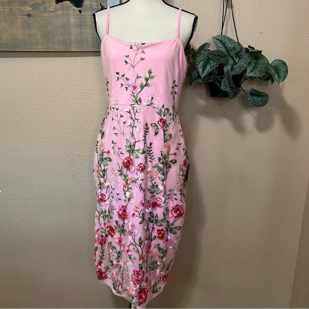 Blooming For Love Pink Floral Embroidered Midi Dress - Picture 2 of 10
